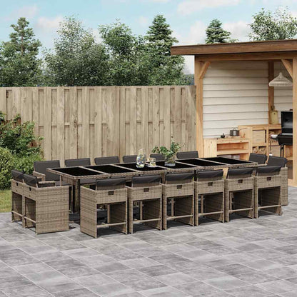 Set da Pranzo da Giardino 17pz con Cuscini Grigio in Polyrattan | homemem39