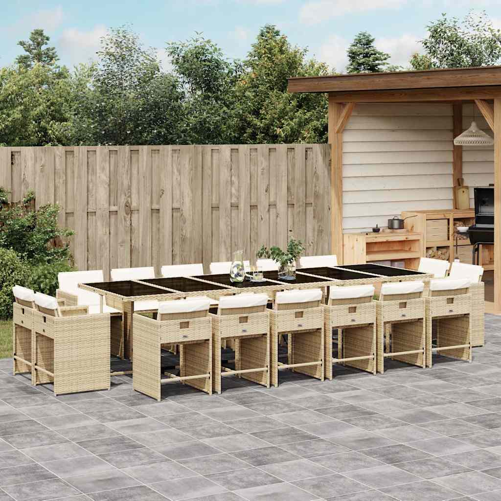 Set da Pranzo da Giardino 17 pz con Cuscini Beige in Polyrattan | homemem39