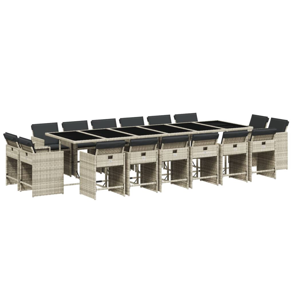 Set da Pranzo da Giardino 17pz con Cuscini Grigio in Polyrattan - homemem39