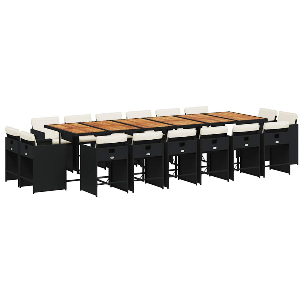 Set da Pranzo da Giardino 17 pz con Cuscini Nero in Polyrattan | homemem39
