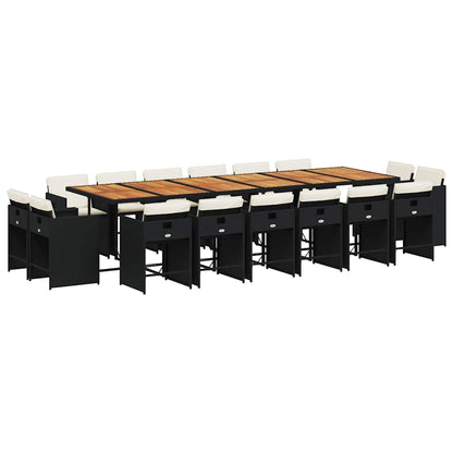 Set da Pranzo da Giardino 17 pz con Cuscini Nero in Polyrattan | homemem39