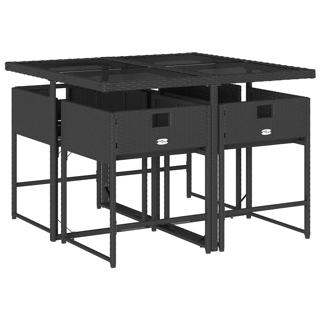 Set da Pranzo da Giardino 5 pz Nero con Cuscini in Polyrattan | homemem39