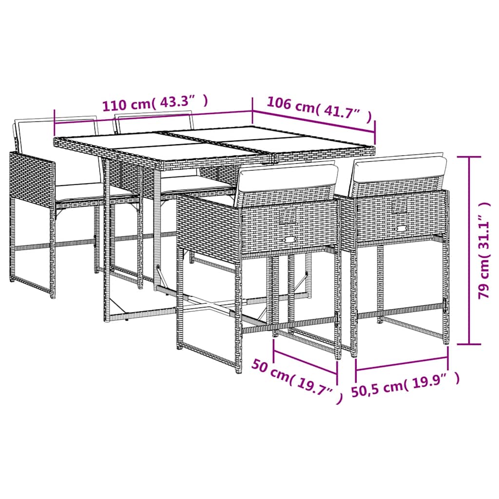 Set da Pranzo da Giardino 5 pz Nero con Cuscini in Polyrattan | homemem39