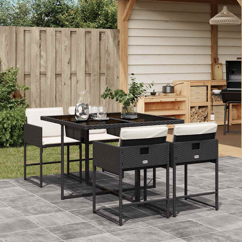 Set da Pranzo da Giardino 5 pz Nero con Cuscini in Polyrattan | homemem39