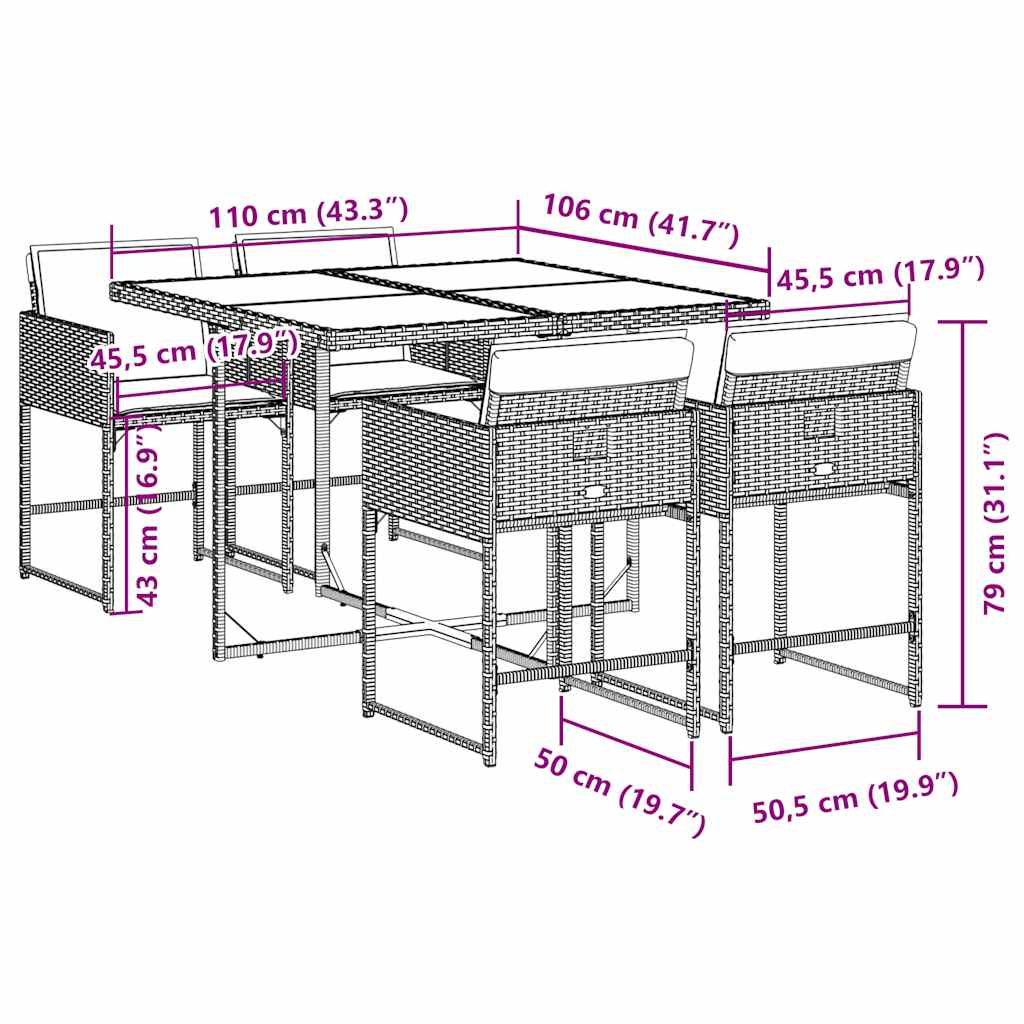 Set da Pranzo da Giardino 5 pz con Cuscini in Polyrattan Grigio | homemem39