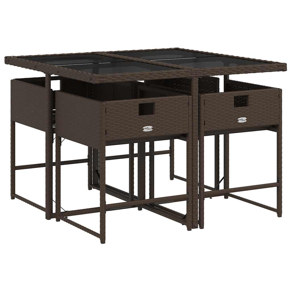 Set da Pranzo da Giardino 5pz con Cuscini in Polyrattan Marrone | homemem39