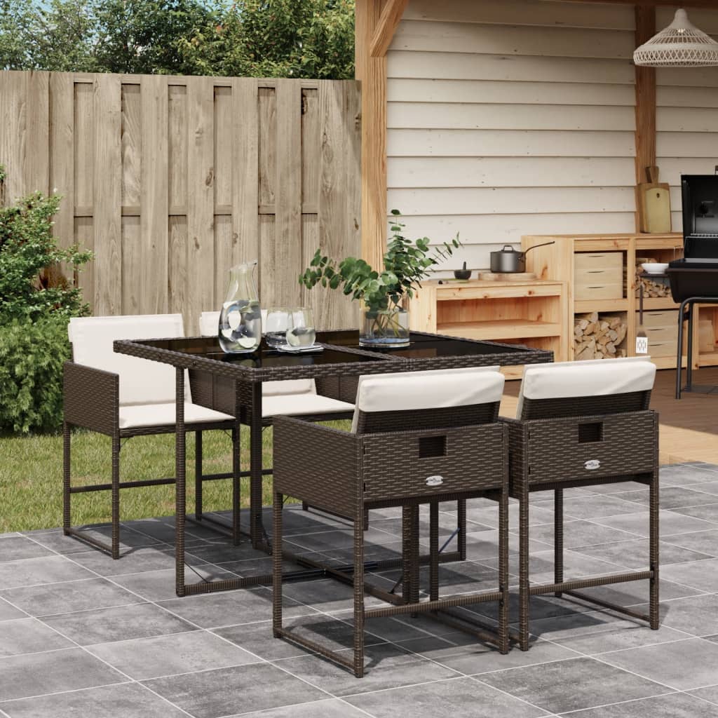 Set da Pranzo da Giardino 5pz con Cuscini in Polyrattan Marrone - homemem39