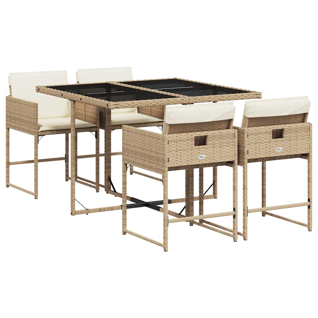 Set da Pranzo da Giardino 5 pz con Cuscini Beige in Polyrattan | homemem39