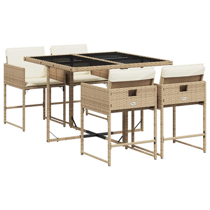 Set da Pranzo da Giardino 5 pz con Cuscini Beige in Polyrattan | homemem39