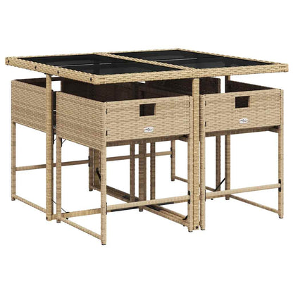 Set da Pranzo da Giardino 5 pz con Cuscini Beige in Polyrattan | homemem39