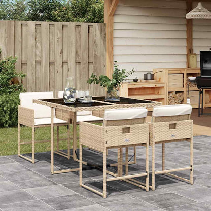 Set da Pranzo da Giardino 5 pz con Cuscini Beige in Polyrattan | homemem39