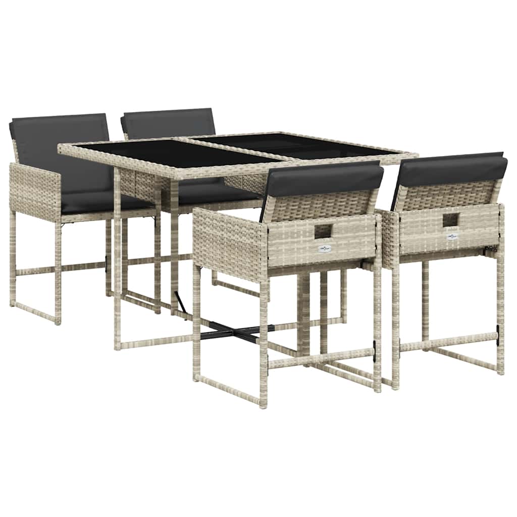 Set Pranzo da Giardino 5pz con Cuscini Grigio Chiaro Polyrattan | homemem39