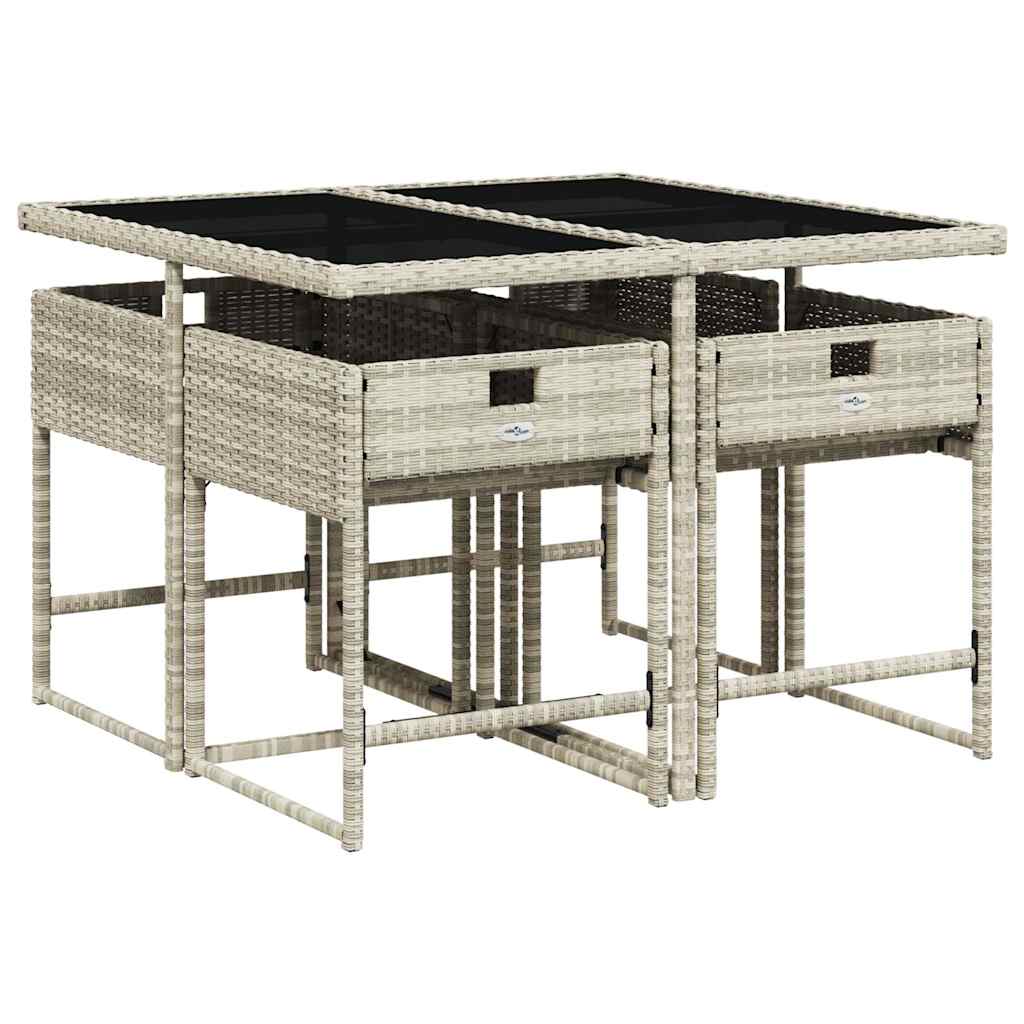 Set Pranzo da Giardino 5pz con Cuscini Grigio Chiaro Polyrattan | homemem39
