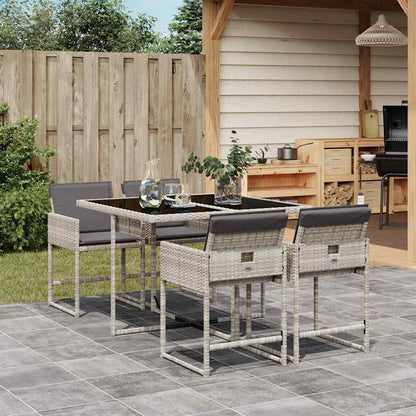 Set Pranzo da Giardino 5pz con Cuscini Grigio Chiaro Polyrattan | homemem39