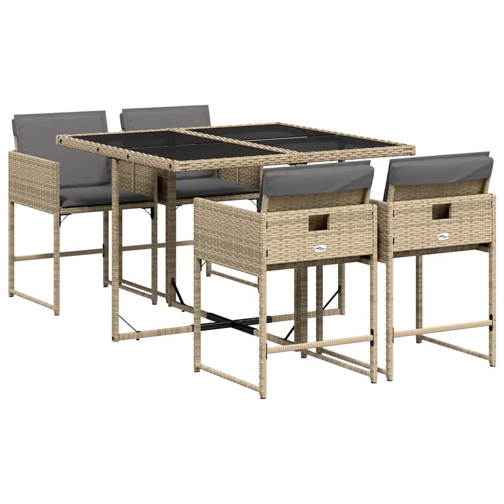 Set Pranzo da Giardino 5 pz con Cuscini Beige Misto Polyrattan | homemem39