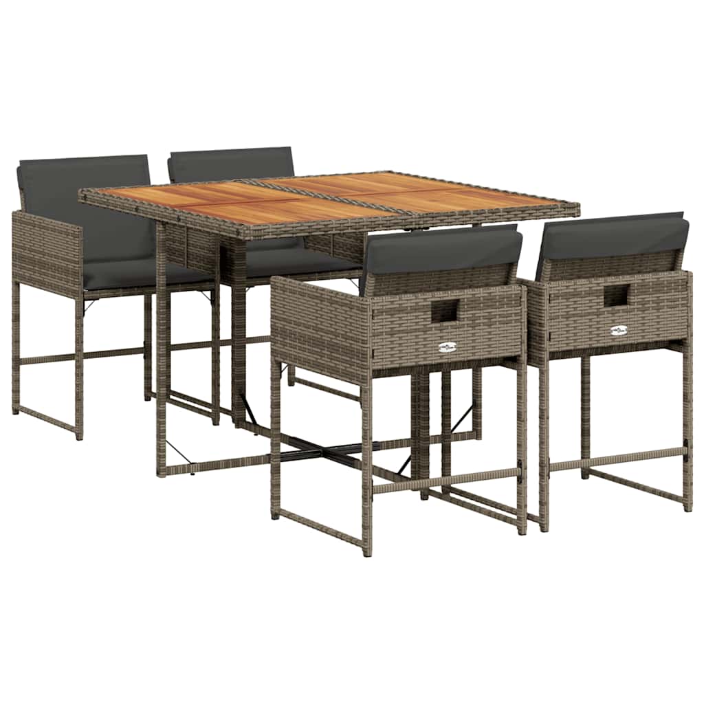 Set da Pranzo da Giardino 5 pz con Cuscini in Polyrattan Grigio | homemem39