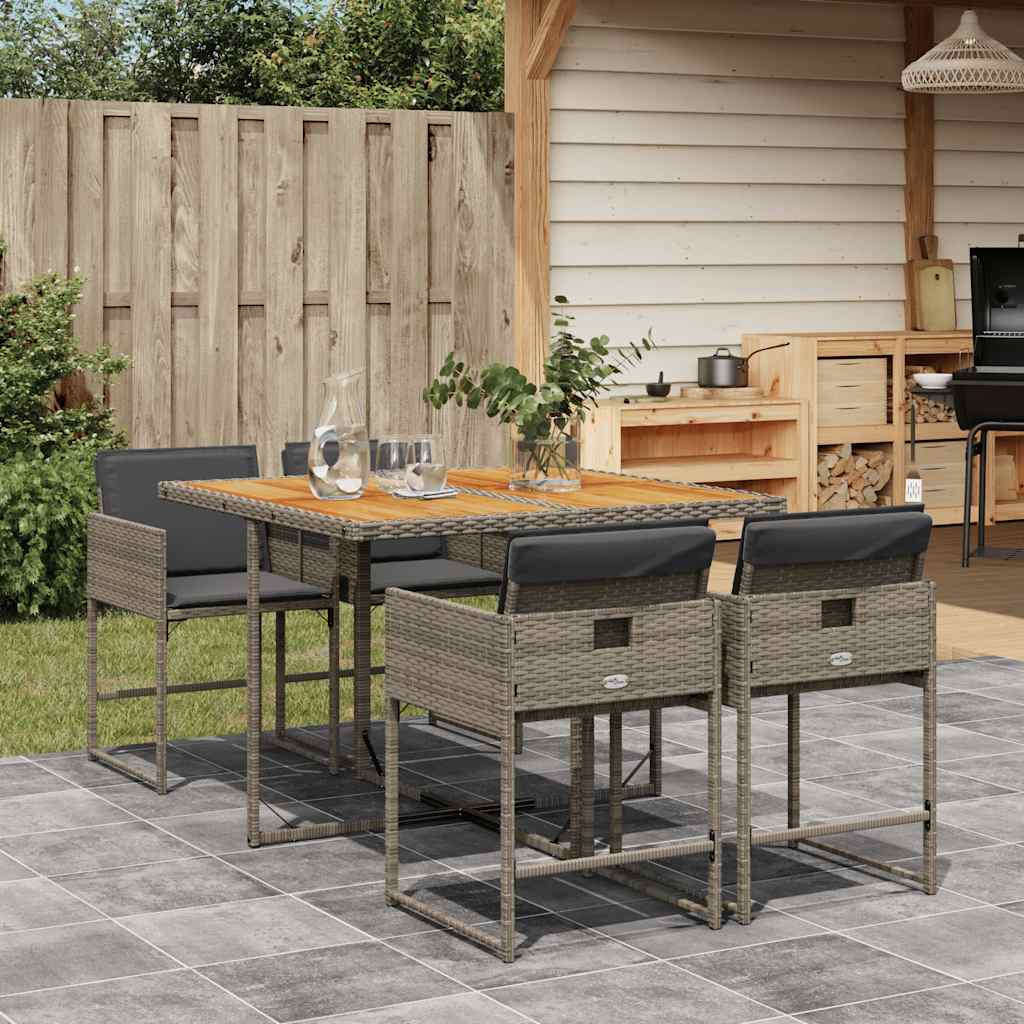 Set da Pranzo da Giardino 5 pz con Cuscini in Polyrattan Grigio | homemem39