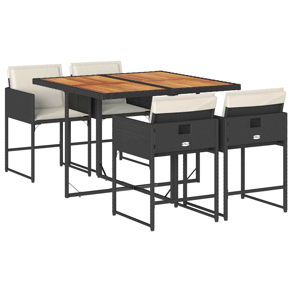 Set da Pranzo da Giardino 5 pz Nero con Cuscini in Polyrattan | homemem39