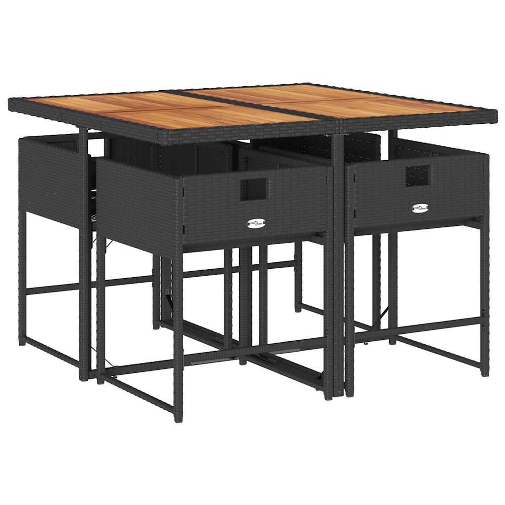 Set da Pranzo da Giardino 5 pz Nero con Cuscini in Polyrattan - homemem39