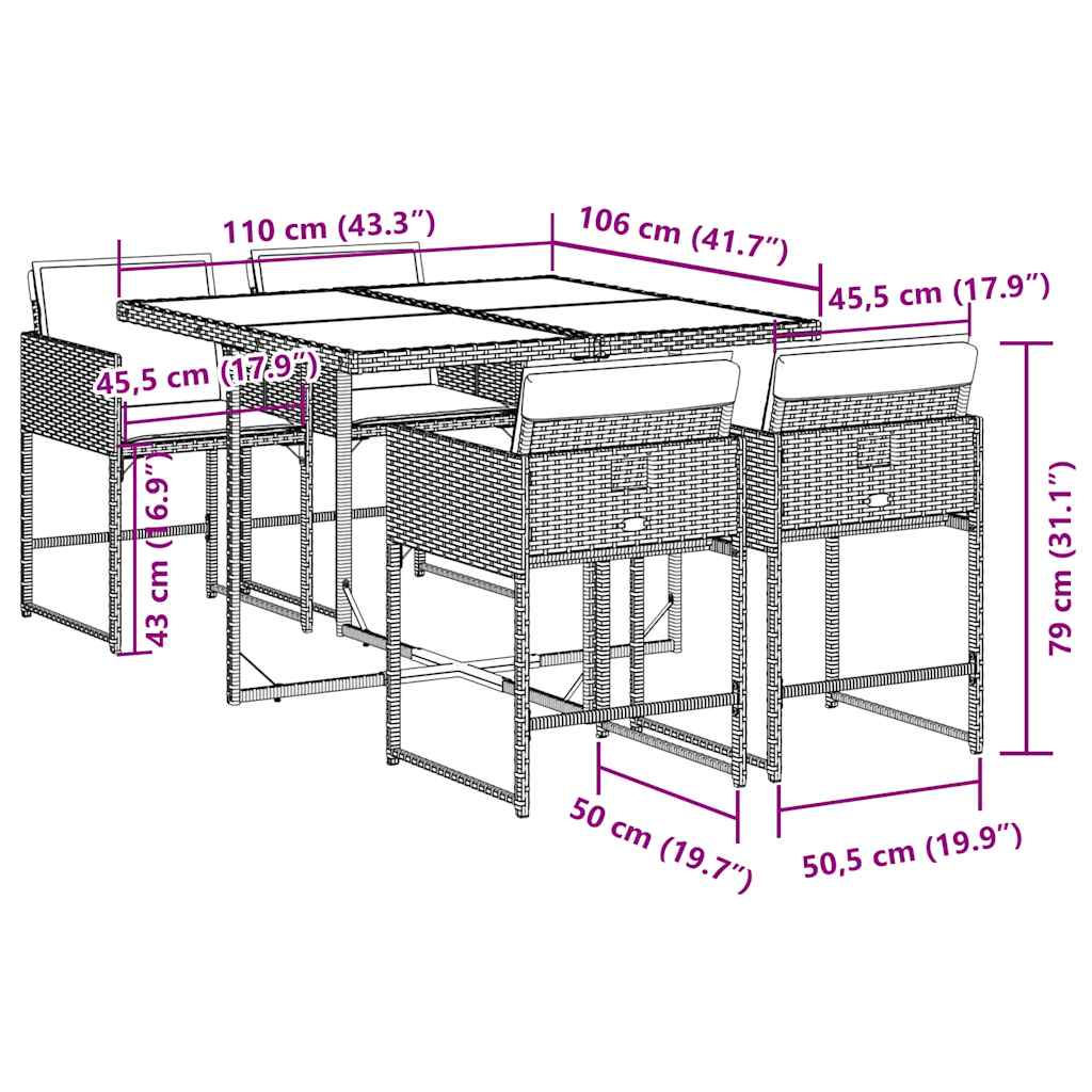 Set da Pranzo da Giardino 5 pz Nero con Cuscini in Polyrattan - homemem39