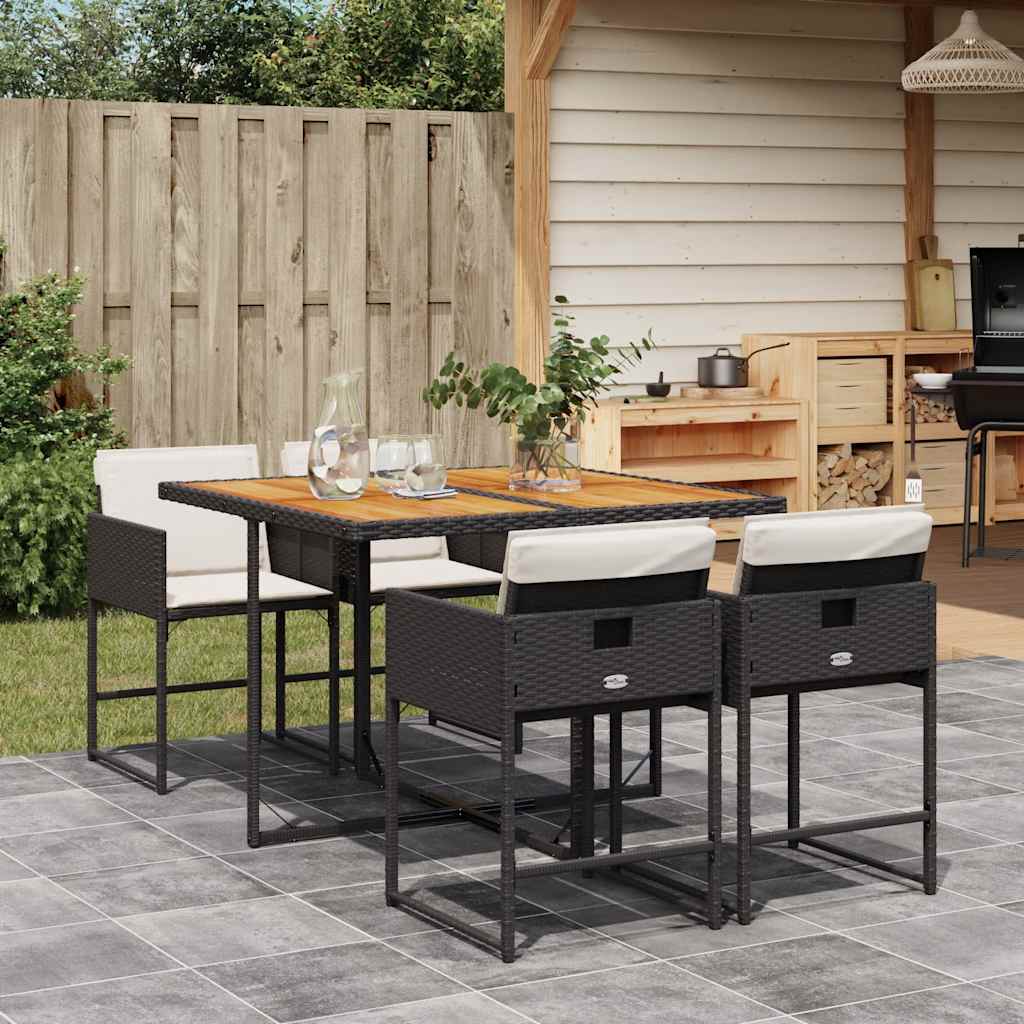 Set da Pranzo da Giardino 5 pz Nero con Cuscini in Polyrattan | homemem39