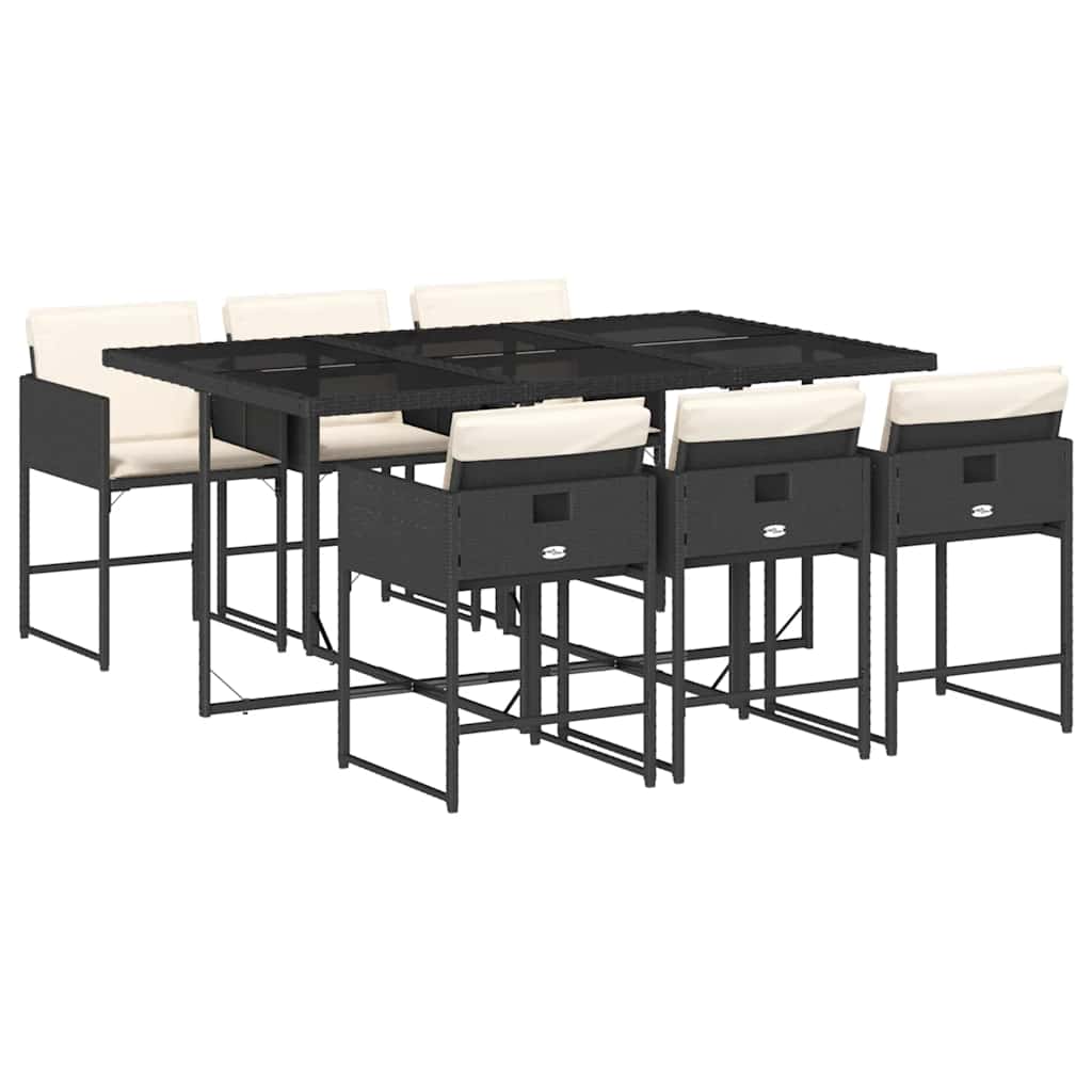 Set da Pranzo da Giardino 7 pz Nero con Cuscini in Polyrattan | homemem39