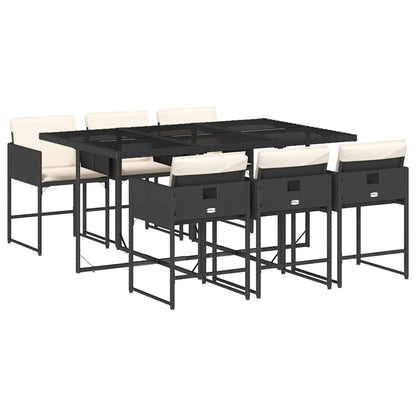 Set da Pranzo da Giardino 7 pz Nero con Cuscini in Polyrattan | homemem39