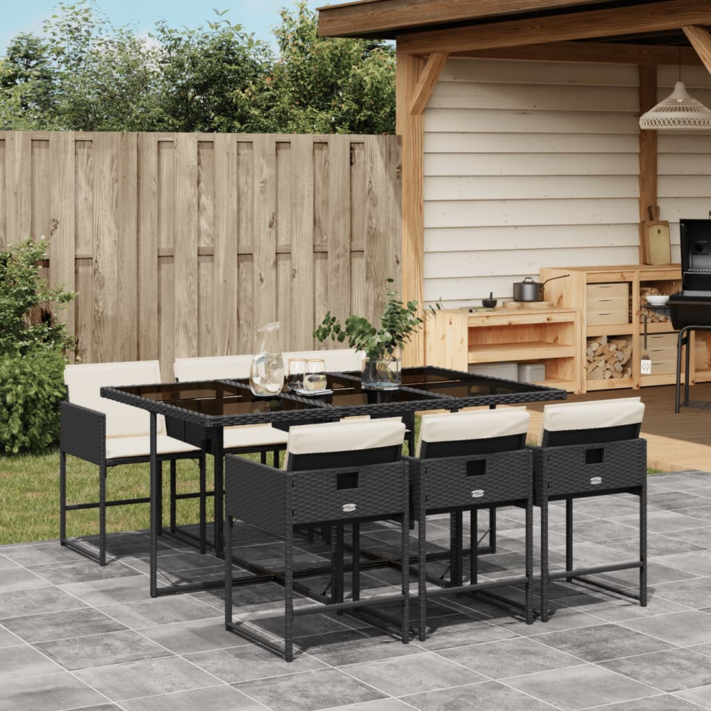 Set da Pranzo da Giardino 7 pz Nero con Cuscini in Polyrattan - homemem39