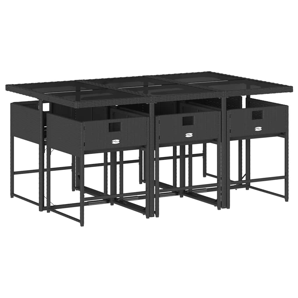 Set da Pranzo da Giardino 7 pz Nero con Cuscini in Polyrattan | homemem39