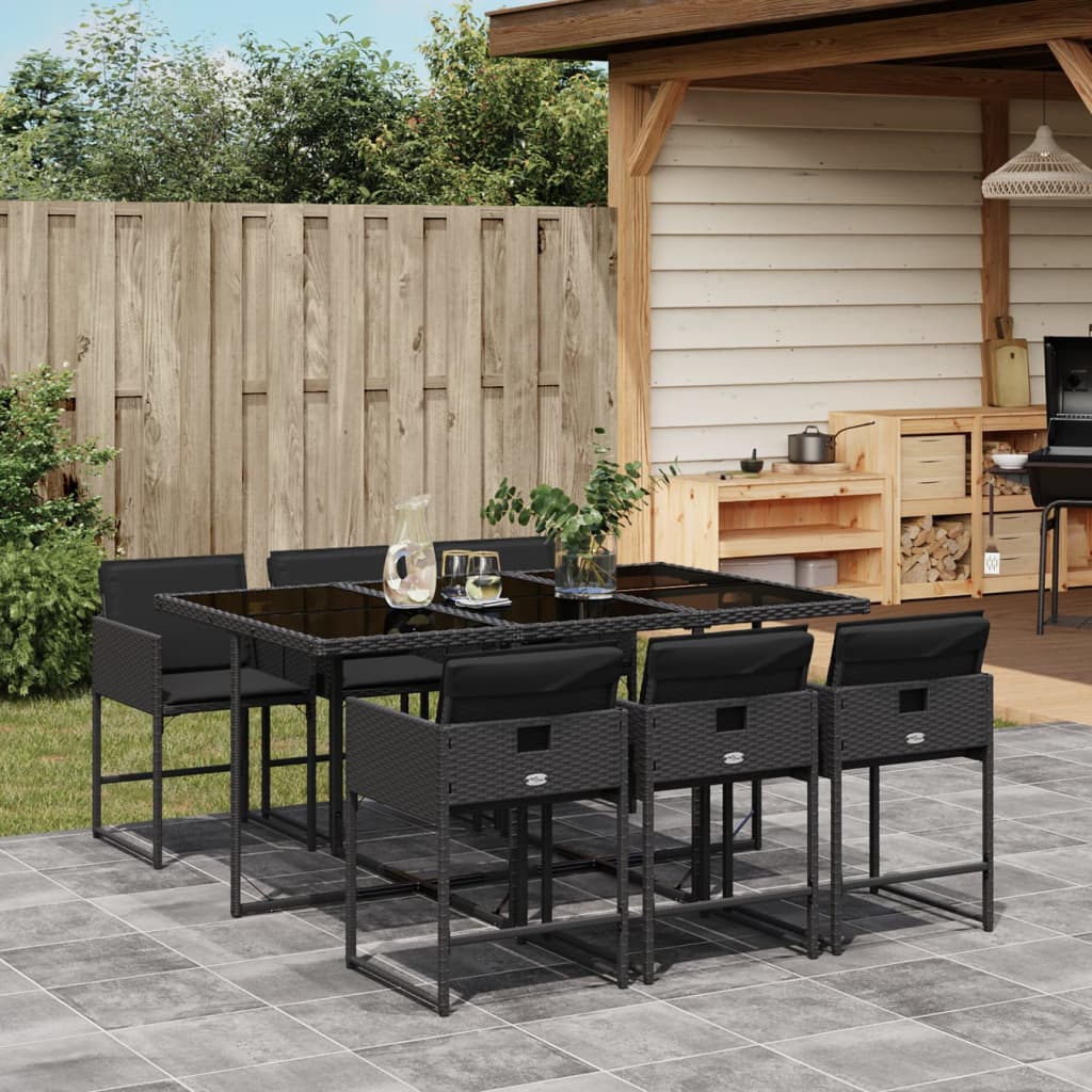 Set da Pranzo da Giardino 7 pz Nero con Cuscini in Polyrattan - homemem39