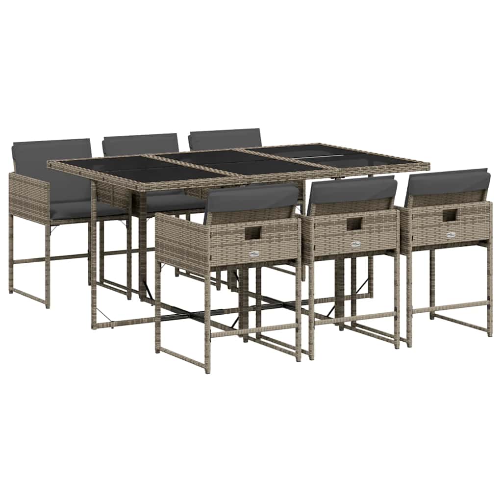 Set da Pranzo da Giardino 7 pz con Cuscini in Polyrattan Grigio | homemem39