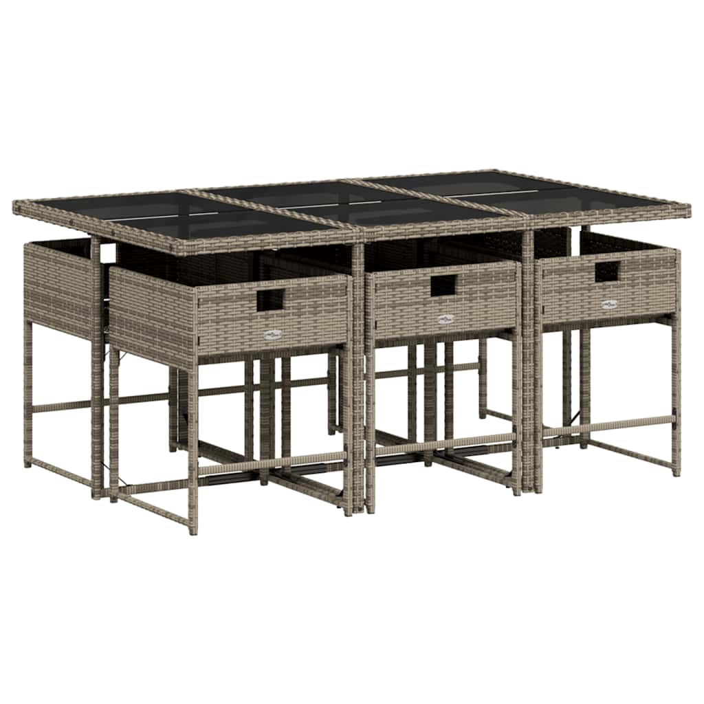 Set da Pranzo da Giardino 7 pz con Cuscini in Polyrattan Grigio - homemem39