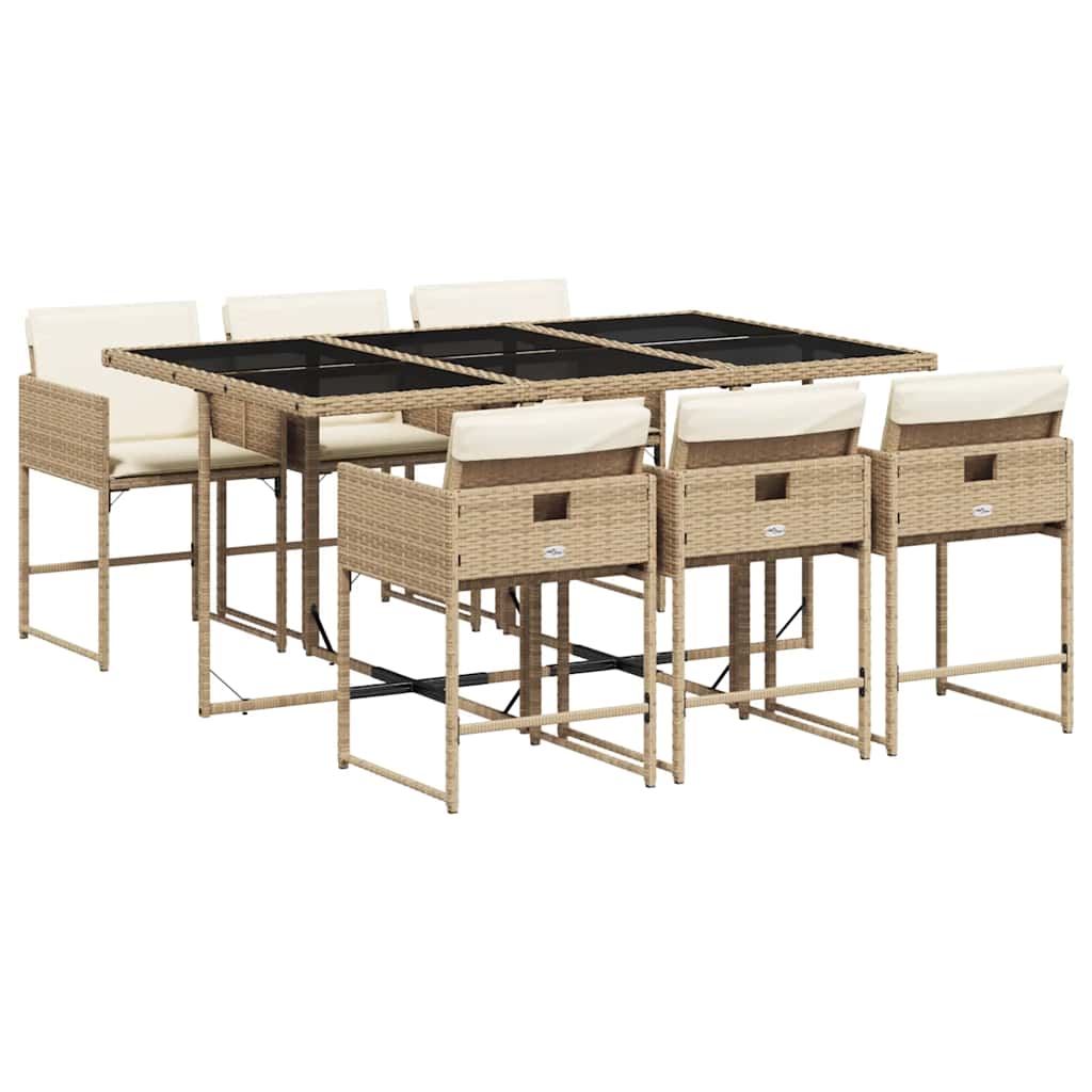 Set da Pranzo da Giardino 7 pz con Cuscini Beige in Polyrattan | homemem39