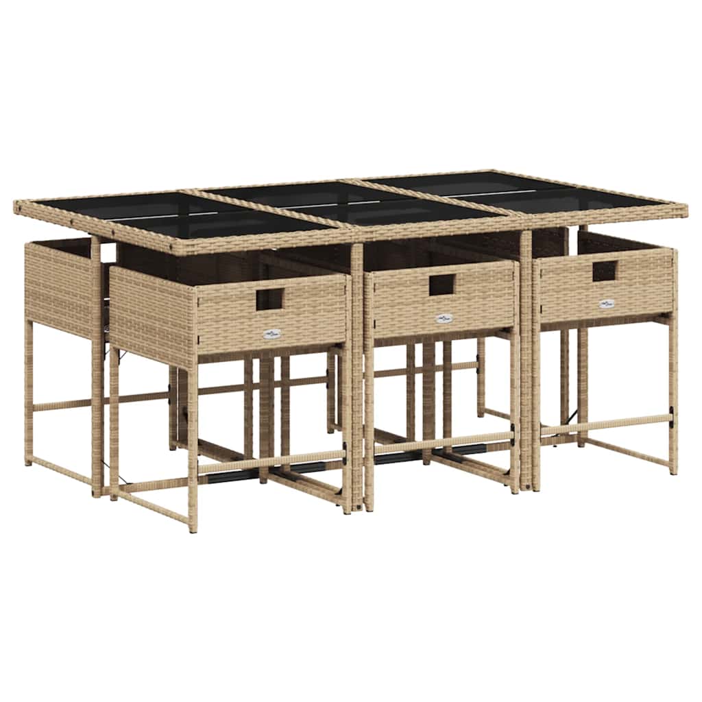 Set da Pranzo da Giardino 7 pz con Cuscini Beige in Polyrattan | homemem39