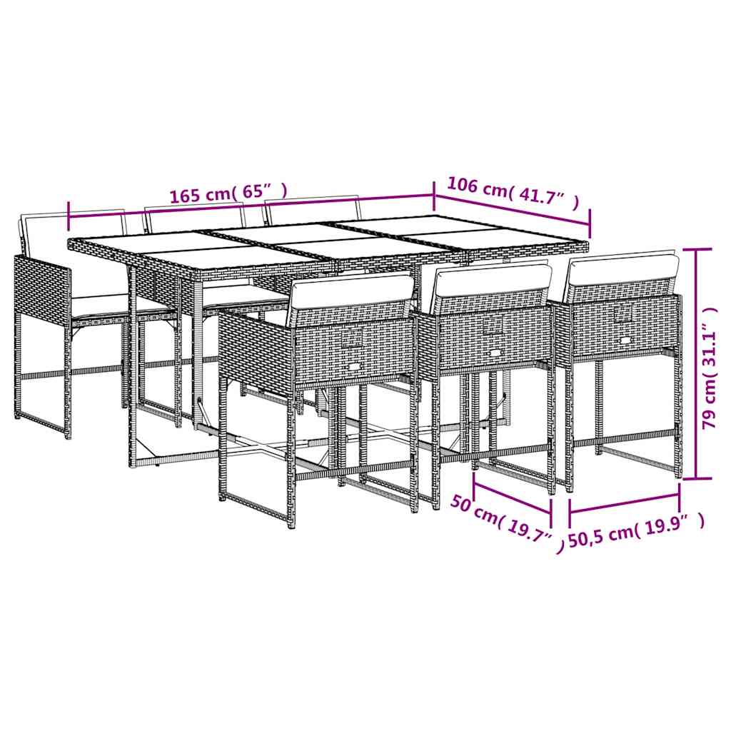 Set da Pranzo da Giardino 7 pz con Cuscini Beige in Polyrattan | homemem39