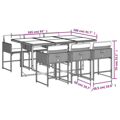 Set da Pranzo da Giardino 7 pz con Cuscini Beige in Polyrattan | homemem39