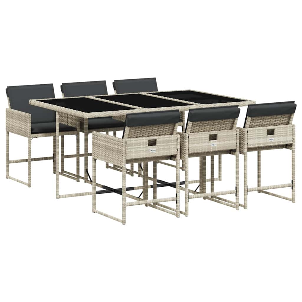 Set da Pranzo da Giardino 7 pz Cuscini Polyrattan Grigio Chiaro | homemem39