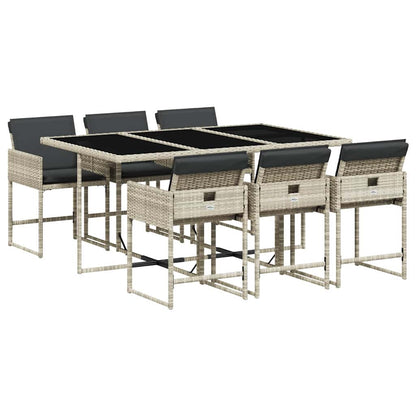Set da Pranzo da Giardino 7 pz Cuscini Polyrattan Grigio Chiaro | homemem39