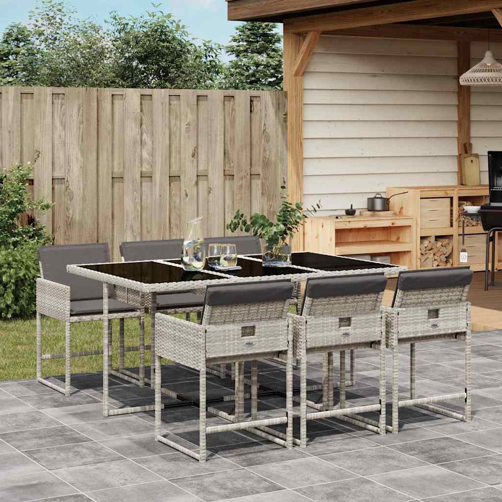 Set da Pranzo da Giardino 7 pz Cuscini Polyrattan Grigio Chiaro | homemem39
