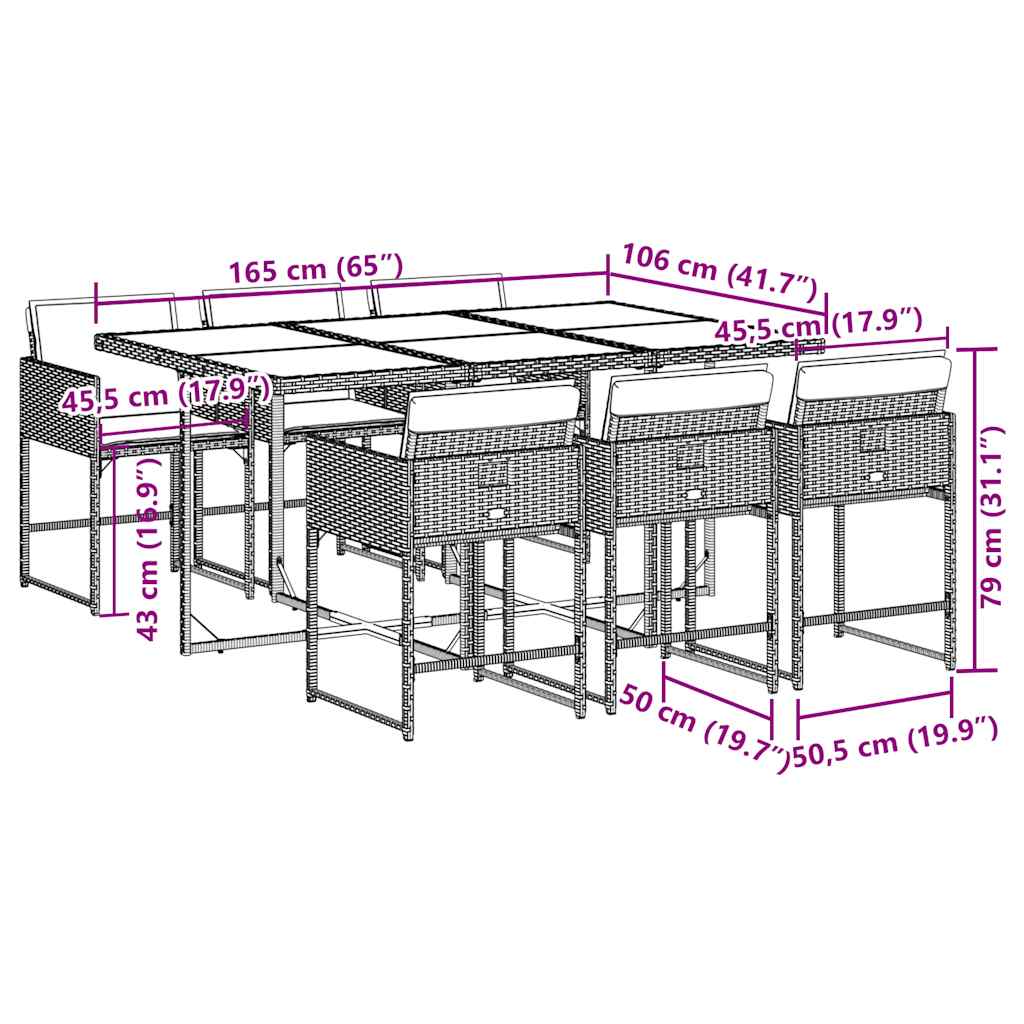 Set da Pranzo da Giardino 7 pz con Cuscini in Polyrattan Grigio | homemem39