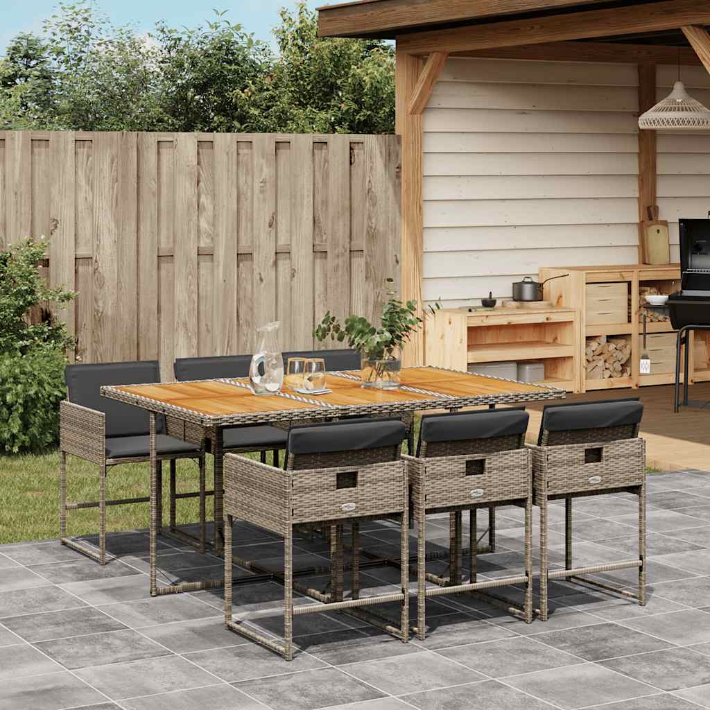 Set da Pranzo da Giardino 7 pz con Cuscini in Polyrattan Grigio - homemem39