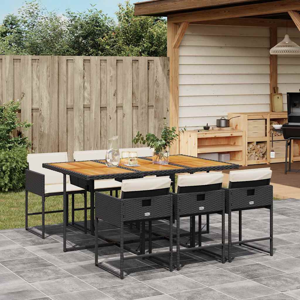 Set da Pranzo da Giardino 7 pz Nero con Cuscini in Polyrattan | homemem39
