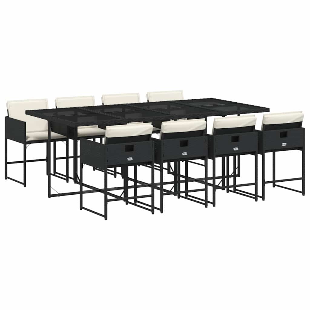 Set da Pranzo da Giardino 9 pz con Cuscini Nero in Polyrattan | homemem39
