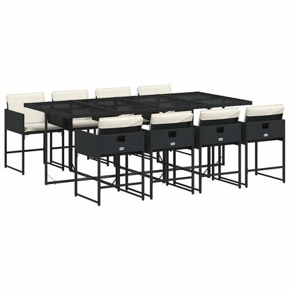 Set da Pranzo da Giardino 9 pz con Cuscini Nero in Polyrattan | homemem39