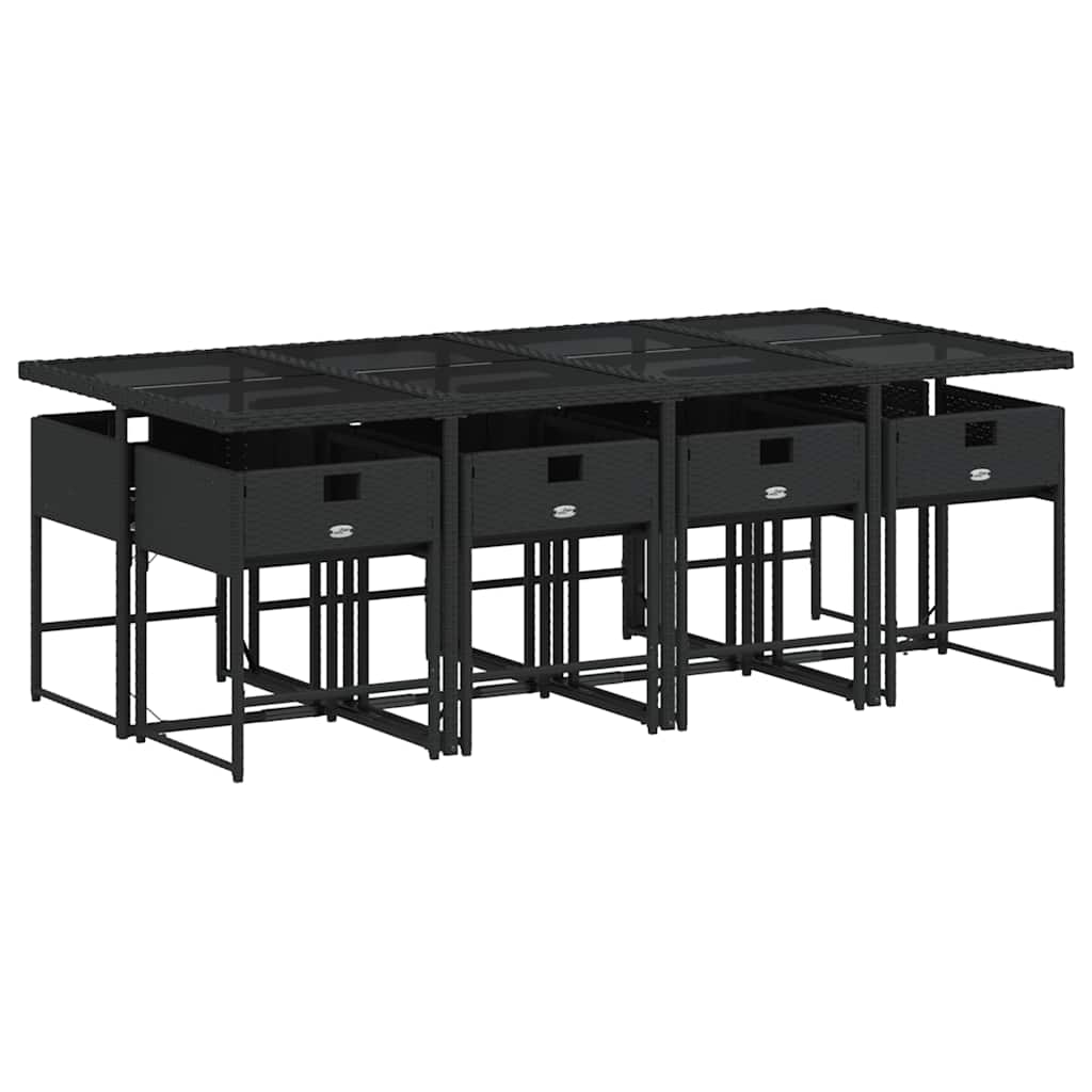 Set da Pranzo da Giardino 9 pz con Cuscini Nero in Polyrattan | homemem39