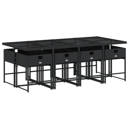 Set da Pranzo da Giardino 9 pz con Cuscini Nero in Polyrattan - homemem39