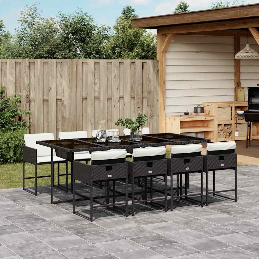 Set da Pranzo da Giardino 9 pz con Cuscini Nero in Polyrattan | homemem39