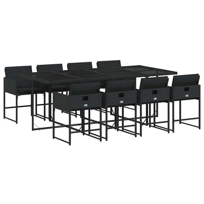 Set da Pranzo da Giardino 9 pz con Cuscini Nero in Polyrattan | homemem39