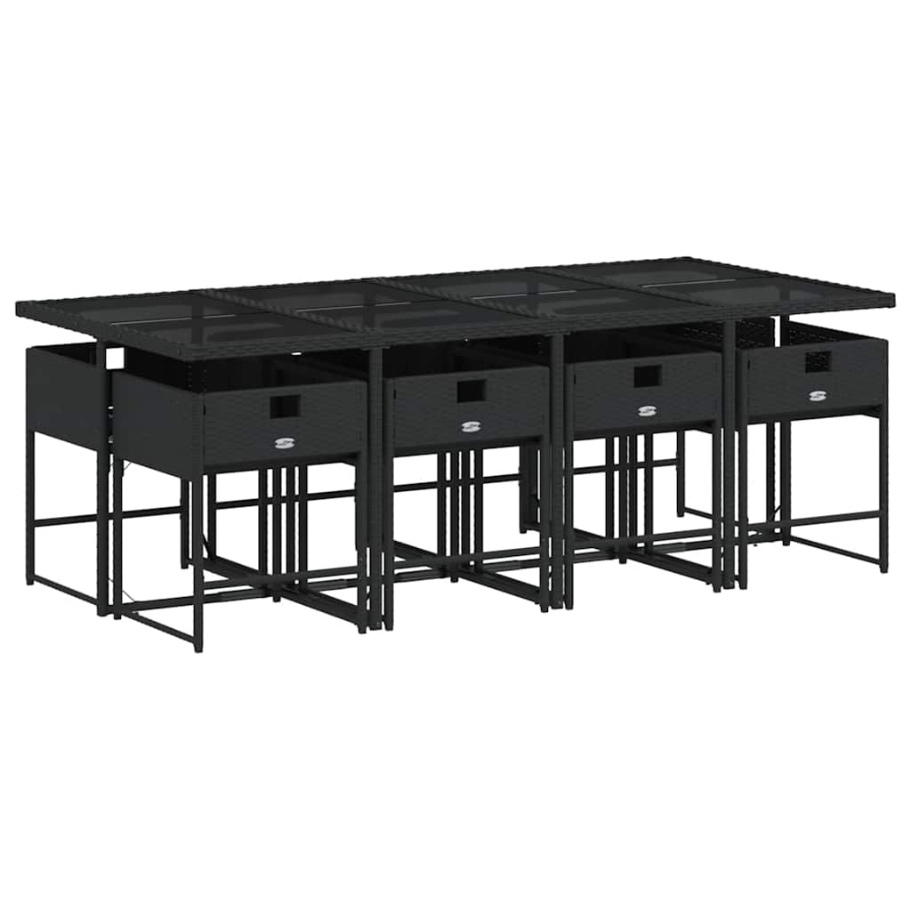 Set da Pranzo da Giardino 9 pz con Cuscini Nero in Polyrattan | homemem39