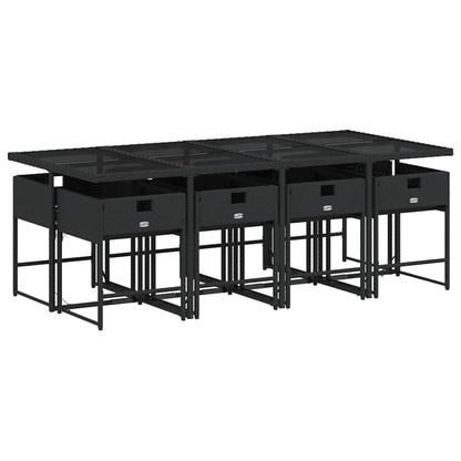 Set da Pranzo da Giardino 9 pz con Cuscini Nero in Polyrattan | homemem39